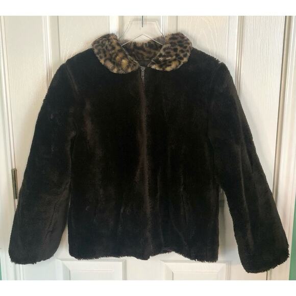Christie Brooks Other - Vintage Christie Brooks Brown Faux Fur Cheetah Collar Jacket Y2K - Girl's L (14)
